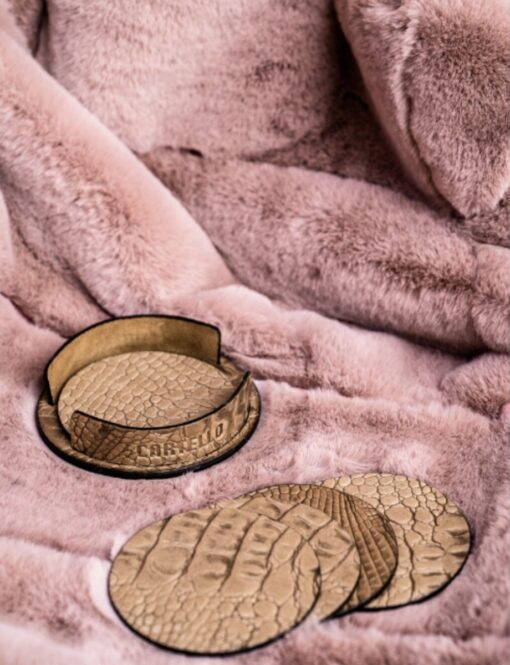 Cartello Home - Onderzetters croco leder rond sand