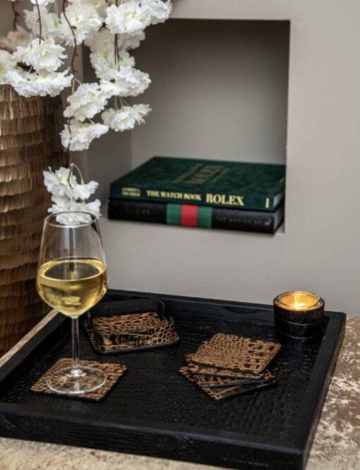 Cartello Home - Onderzetters Croco Leder Vierkant Brons