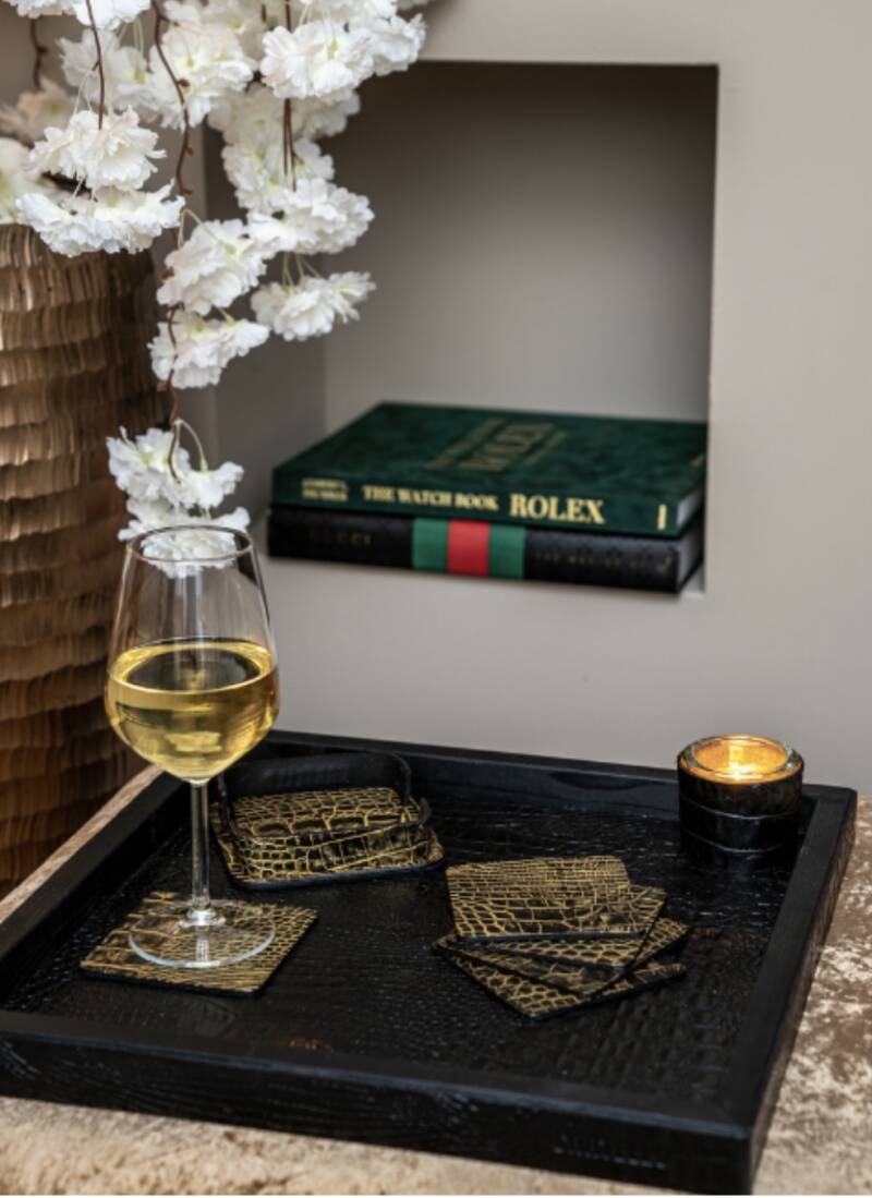 Cartello Home - Onderzetters Croco Leder Vierkant Goud