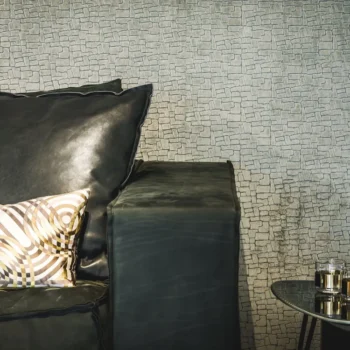 DWC velvet textile wallpaper Pebble behang voorbeeld showroom