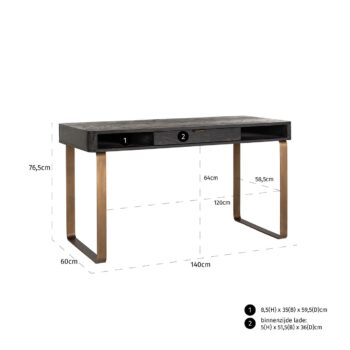 - Bureau Blackbone brass 1-lade (Black rustic)