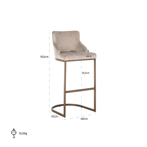 - Barstoel Bolton khaki velvet / brushed gold fire retardant (FR-Quartz 903 Khaki)