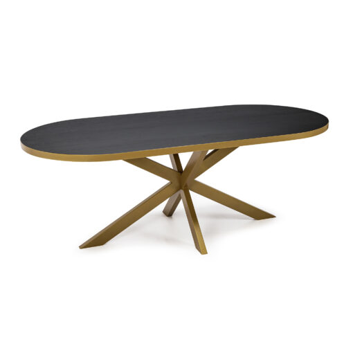 Stalux Plat ovale eettafel 'Noud' 240 x 100, kleur goud / zwart eiken