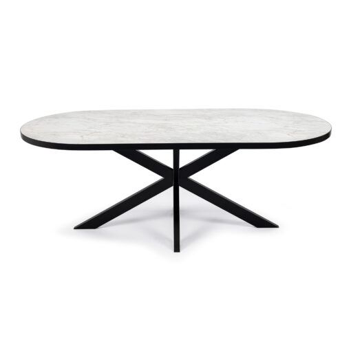 Stalux Plat ovale eettafel 'Noud' 180 x 100, kleur zwart / wit marmer - Afbeelding 2