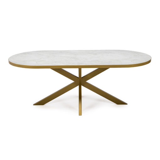 Stalux Plat ovale eettafel 'Noud' 180 x 100, kleur goud / wit marmer - Afbeelding 2