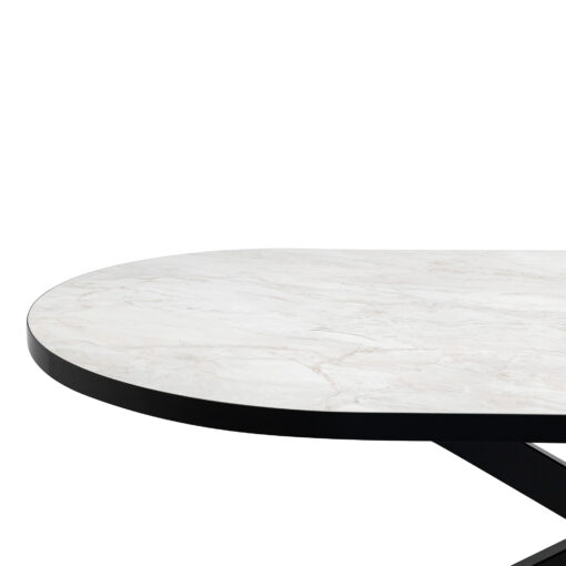 Stalux Plat ovale eettafel 'Noud' 180 x 100, kleur zwart / wit marmer - Afbeelding 3