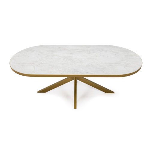 Stalux Plat ovale eettafel 'Noud' 180 x 100, kleur goud / wit marmer - Afbeelding 3