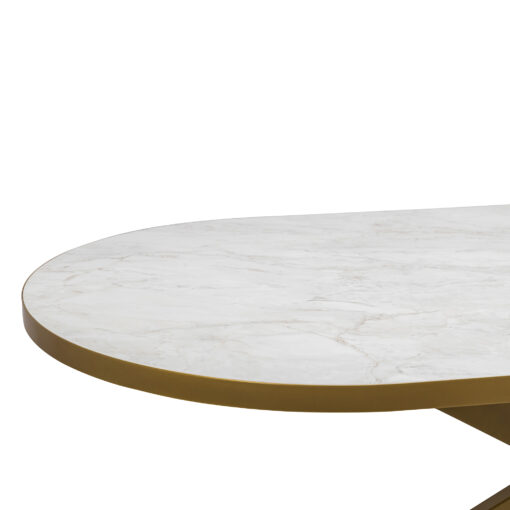 Stalux Plat ovale eettafel 'Noud' 180 x 100, kleur goud / wit marmer - Afbeelding 4