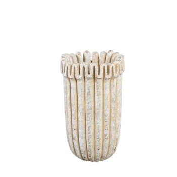 raffay cream cement round pot ribbed lines high s