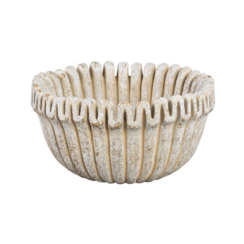 raffay cream cement round pot ribbed lines low l
