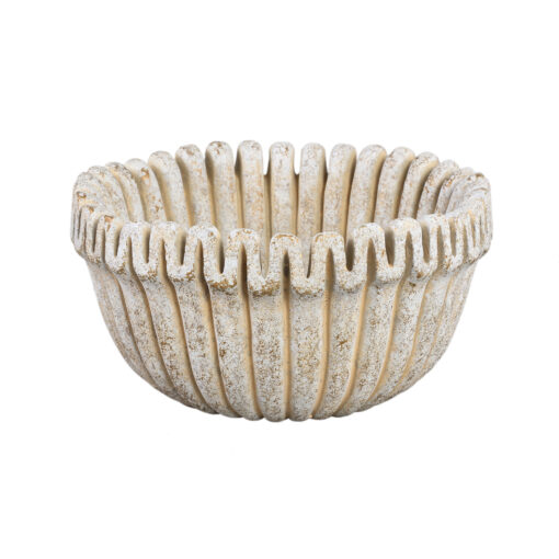 raffay cream cement round pot ribbed lines low l