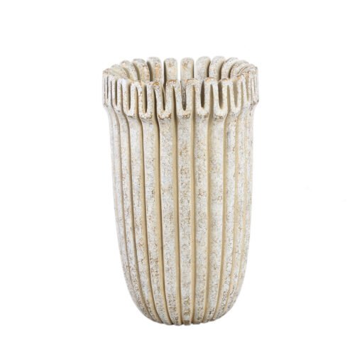 raffay cream cement round pot ribbed lines high l