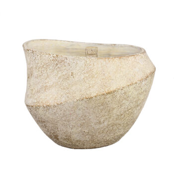 rishell cream cement round pot with line big s