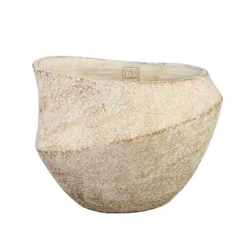 rishell cream cement round pot with line big s