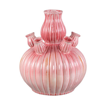 nolou pink ceramic tulip vase ribbed round m