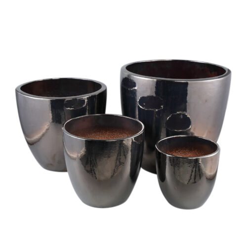 mylie silver ceramic pot shiny round sv4