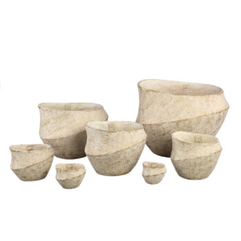 rishell cream cement round pot with line big s
