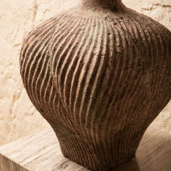 diesel grey round cement vase wavy lines high l