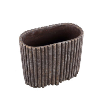 morganne brown oval cement pot ribbed lines l