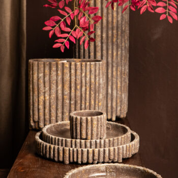 morganne brown round cement pot ribbed high l