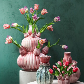 nolou pink ceramic tulip vase ribbed round s