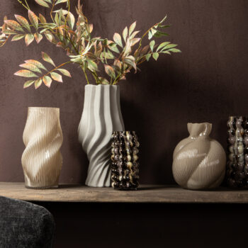 clair taupe ceramic matt glazed swirl pot on footl