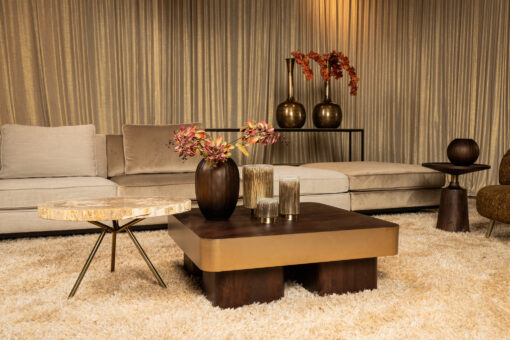 warren coffee table 90x90x31 brown wood gold metal