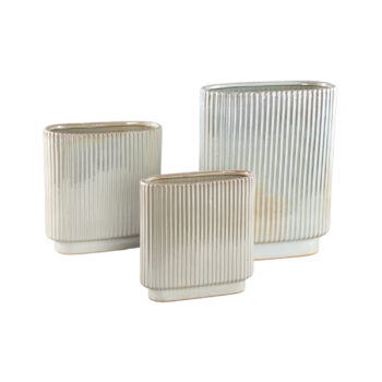 eviera pearl shiny glazed ceramic pot ribbed oval