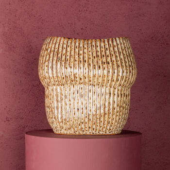 colby brown ceramic pot oval shaped lines high