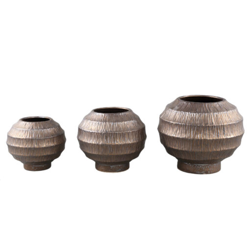 cherith bronze round ceramic pot ribbed m
