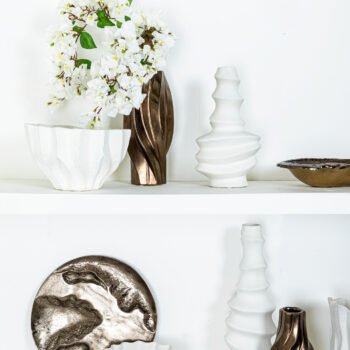 merc white ceramic pot wavy ribbed high l