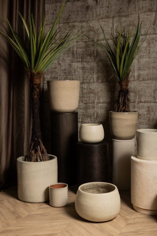 rosanne cream glazed round ceramic pot ribbed sv3