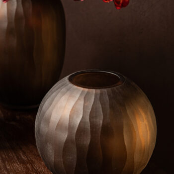 mishan brown glass round vase carved wavy patterns