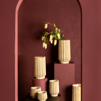 zariya cream cement round pot ribbed lines high l