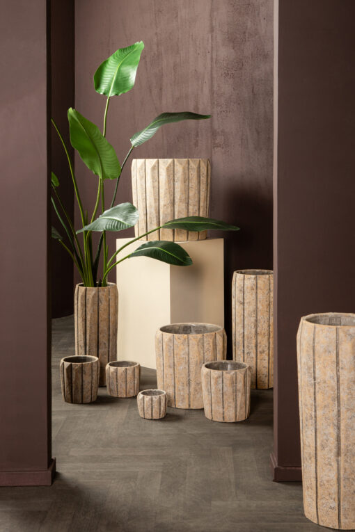 imani taupe cement pot high with stripes l
