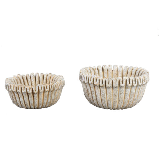raffay cream cement round pot ribbed lines low l