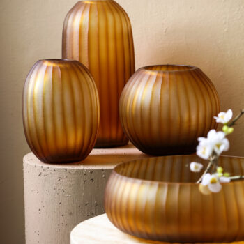 lavanya brown carved glass round vase ribbed high