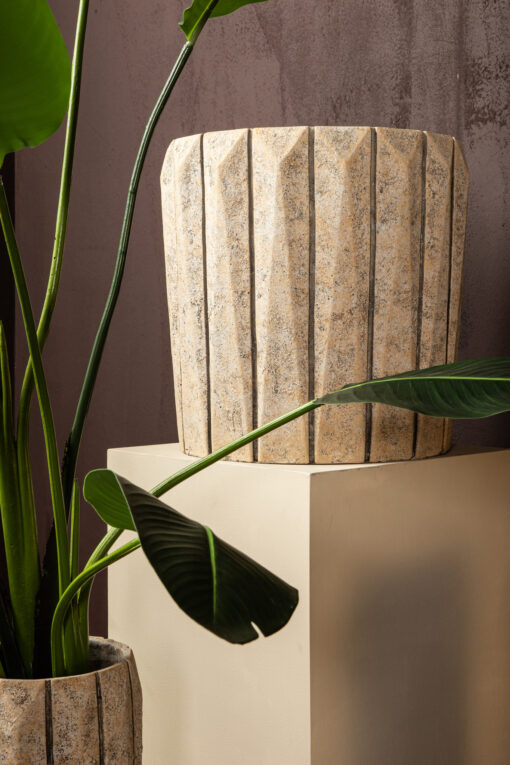 imani taupe cement pot round with lines big s