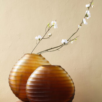 lavanya brown carved glass oval vase ribbed s