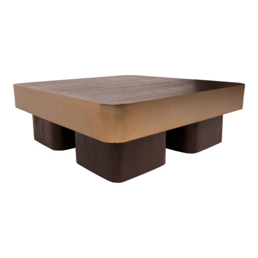 warren coffee table 90x90x31 brown wood gold metal