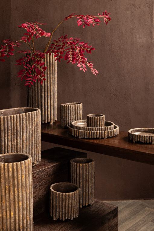 morganne brown oval cement pot ribbed lines m