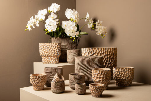 liselot brown oval cement pot stamped pattern l