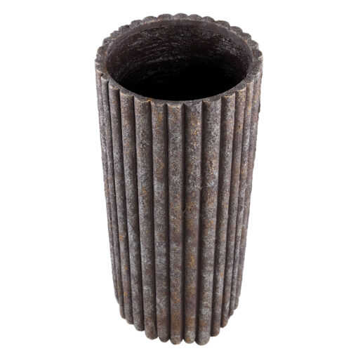 morganne brown round cement pot ribbed high l