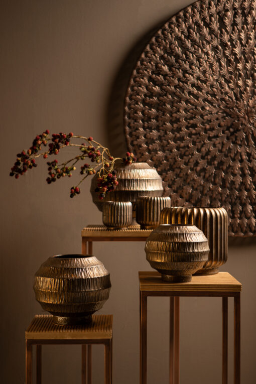 cherith bronze round ceramic pot ribbed l