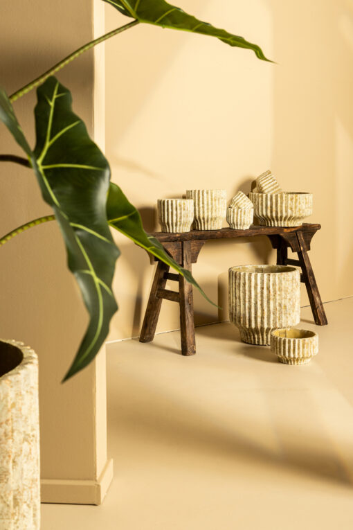 gabriel cream cement pot round lines low l