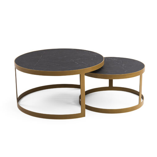 stalux salontafelset 'saar' rond 80 en 60cm, kleur goud / zwart marmer
