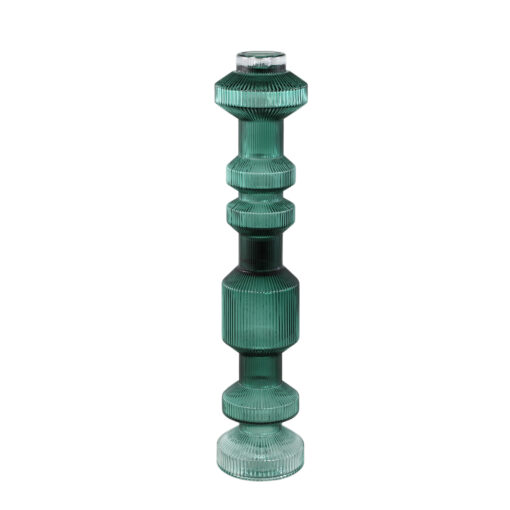 galinda dark green ribbed glass candle holder m