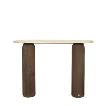 liora brown mango wood side table marble top oval