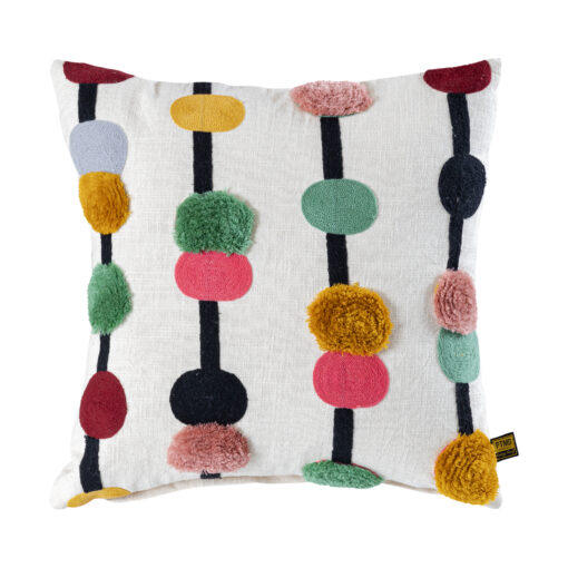 prinay pink square embroidery cushion with dots (set of 2)