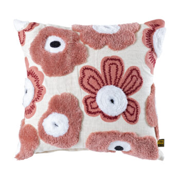 primuse pink square embroidery flower cushion (set of 2)